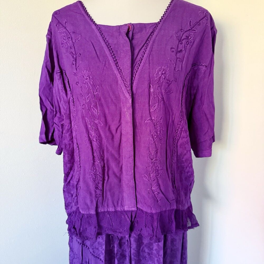 VTG 90s Flower Boho Gypsy Skirt Top Maxi Button Grunge Whimsigoth Purple XL Rayo - Picture 2 of 16